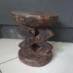 11" Tall 10"Dia Wooden Tonga African Stool Hand Carved Geometrical Form Zimbabwe