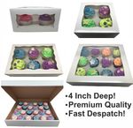 4 INCH DEEP Windowed Cupcake Boxes 2, 4, 6, 12 & 24 Cup Cakes & Removable Trays