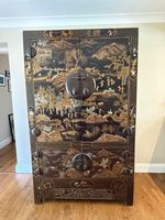 Lrg 6ft Chinese Cabinet Cupboard Chinoiserie Oriental Hand Painted Antique