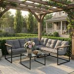 4 Piece Garden Furniture Set with Thick Cushion and Coffee Table, Grey