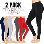 2 Pack Ladies Womens Plain Leggings Full Length Cotton Yoga Pants UK Size 8-30