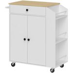 HOMCOM Rolling Kitchen Island Cart with 3Tier Spice Rack & Storage Cabinet White