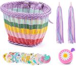 Wicker Kids Bike Basket Handwoven Bicycle Basket Comes with Leather Straps