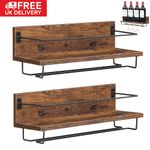 Wooden Wall Mounted Wine Rack Home Bar Wine Glass Bottle Floating Shelf Unit UK