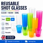 Reusable Shot Drinking Glasses Clear or Neon Party Bar Games Cups 30ml Bulk