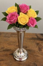 Vintage Ianthe Rose Vase Pattern Silver Plate Trumpet Bud Vase with Frog Insert