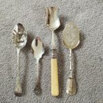 4 pieces Vintage Silver Plated mixed spoons, shovel, jam spoon 12cm to 18.5cm