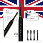 Black Sonic Electric Toothbrush Rechargeable 6 Modes 4/8 Brush Heads UK Stock