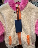 Joules Girls Fleece Jacket 18-24 Months White Pink Orange Zip Lined