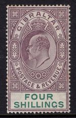 GIBRALTAR 1903 4s PURPLE & GREEN, SG 53, FINE MINT, CAT. £160