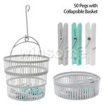 Collapsible Peg Baskets with Plastic 50 Pegs Clothes Washing Line Airer Laundry
