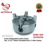 Independent Lathe Chuck  4 Jaw 70mm Dia. 2 1/4"  Threaded M14 x 1 Mini Lathes UK