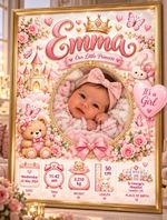 Personalised Baby Birth Print with Photo A4: 21 x 29.7 cm Boy or Girl Gift
