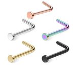 PAIR Nose Pin Piercing L Stud Bar Flat Round 316L Surgical Steel 5 Color Gift UK