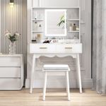 HOMCOM Dressing Table with LED Lighted Mirror and Cushioned Stool White