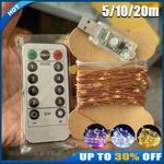 50/100/200 LED USB Plug Copper Wire Fairy Lights String Outdoor Garden Party UK