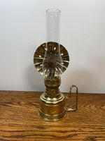 ANTIQUE BRASS OIL LAMP WITH REFLECTOR ( WALL MOUNTABLE) WITH GLASS FLUE