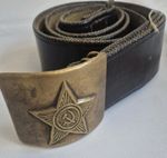 Vintage Real Leather Belt Star Buckle Soviet Army Russian Officer USSR