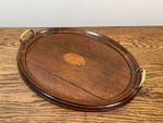 ANTIQUE C 1890 INLAID MAHOGANY SHELL FORM INLAY SERVING TRAY