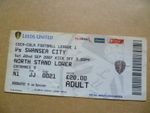 Ticket- 2007 LEEDS UNITED v SWANSEA CITY, 22 Sept, League One