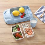 Kids Food Tray with Cup Car Shaped Dinner Plates Bamboo Fiber Feeding Food Tray