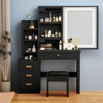 Black Dressing Table With Drawers Led Mirror Stool Makeup Desk Vanity Table Set