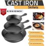 Set of 3 Cast Iron Non Stick Skillet Griddle Cooking Pan Pre-Seasoned Frying Pan