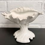 Vintage White Shell Pedestal Bowl Nautical Coastal Centerpiece 7” 