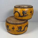 Vintage Chinese Folk Drums Hand Painted Dragon Ceremonial Double Sided Bongo
