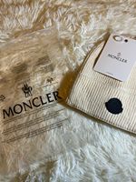 Moncler Beige Knit Beanie One Size Logo Patch Unisex Winter Solid