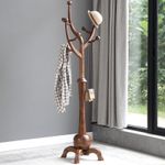 Wooden Coat Rack Freestanding Hallway Tree Rack With Sphere Base and 8 Hooks