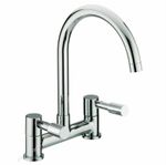 Modern Dual Lever Chrome Kitchen Sink Mixer Taps 2 Hole Deck Mounted Tap Faucet