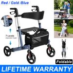 Aluminium 4 Wheel Rollator with Seat Bag Ultra-Light Folding Mobility Walker