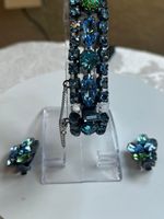 Vintage REGENCY Designer BRACELET (7.5") & CLIP EARRINGS SET BLUE AND GREEN
