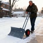Heavy Duty Metal Snow Removal Snow Shovel With Wheels Efficient Snow Plow, Grey