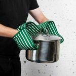 100% Cotton Stripped Oven Mitt Gloves Pot Double Mitten Kitchen Apron Set GREEN