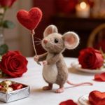 Handmade Felt Mouse Decoration 8cm with Heart or Flower Accent C8C2
