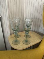 Vintage La Mediterranea Hand-Blown Recycled Seafoam Green Wine Goblets Set of 4