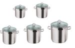 Stainless Steel Stock Pot Glass Lids- Deep Two Tone Silver Pot, Induction Base