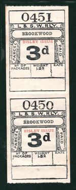 GB Surrey LSWR RAILWAY Parcel Stamp 3d Pair *BISLEY ISSUE* Brookwood MNG VB30