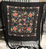 Antique Chinese Hand Embroidery Piano Shawl Black 143 X 143 Fringe 50 Cm