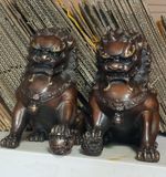 8" Feng Shui Classical Bronze Lion Statue Evil Guardian Door Fu Foo dog Lions