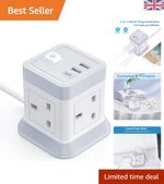 Stylish Cube Power Strip - 4 AC Outlets & 3 USB Charging for Modern Workspaces