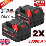 2X 18V Extended Capacity For Milwaukee for M18 Battery Lithium 8.0 AH 48-11-1860