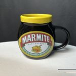 Collectable Large Marmite Jar Shaped Black & Yellow Ceramic Mug 11cm tall. 
