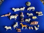 ELASTOLIN VINTAGE FARM FIGURES, Germany, Shepherd And Sheep, Fox, Pig..