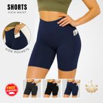Womens High Waist Cycling Shorts With Pockets Gym Workout Fitness Yoga Shorts