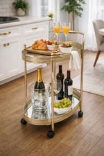 Drinks Trolley Kitchen serving cart with Two Glass Shelves Mini Bar Drinks