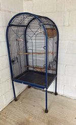 Tall Metal Wire Bird Cage on Stand, Arched Top, Removable Tray/Base, Blue.