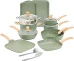 17 Piece Cookware Set Nonstick Kitchen Cooking Pots Black Granite Pots and Pans